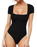 MANGOPOP Women's Square Neck Short Sleeve Long Sleeve Bodysuit Sexy Body Suits Shirt Slim Fitted ... | Amazon (US)