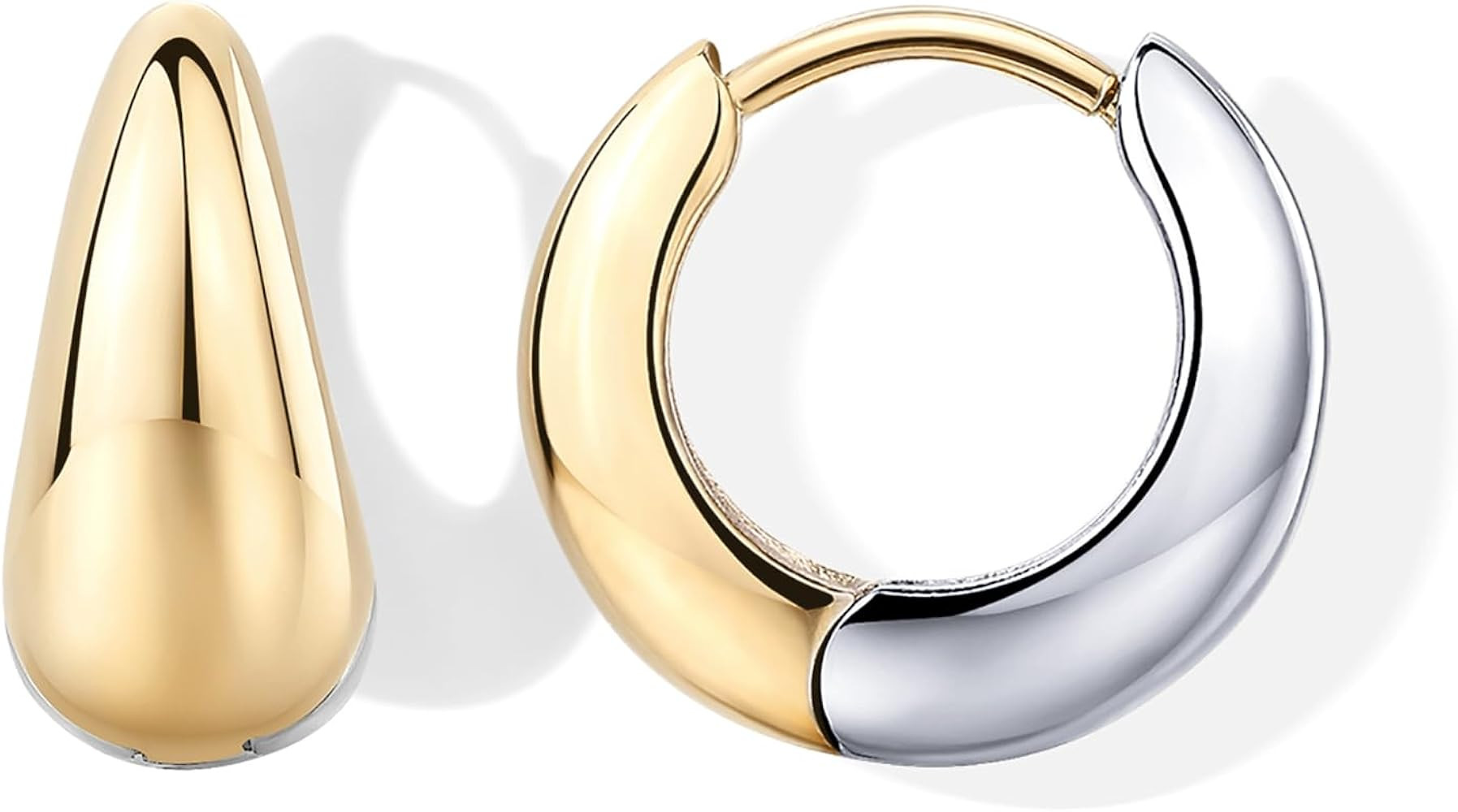 PAVOI Waterproof Reversible Chunky Hoop Earrings with Mixed Metals - 14K Gold Plated Thick Two To... | Amazon (US)