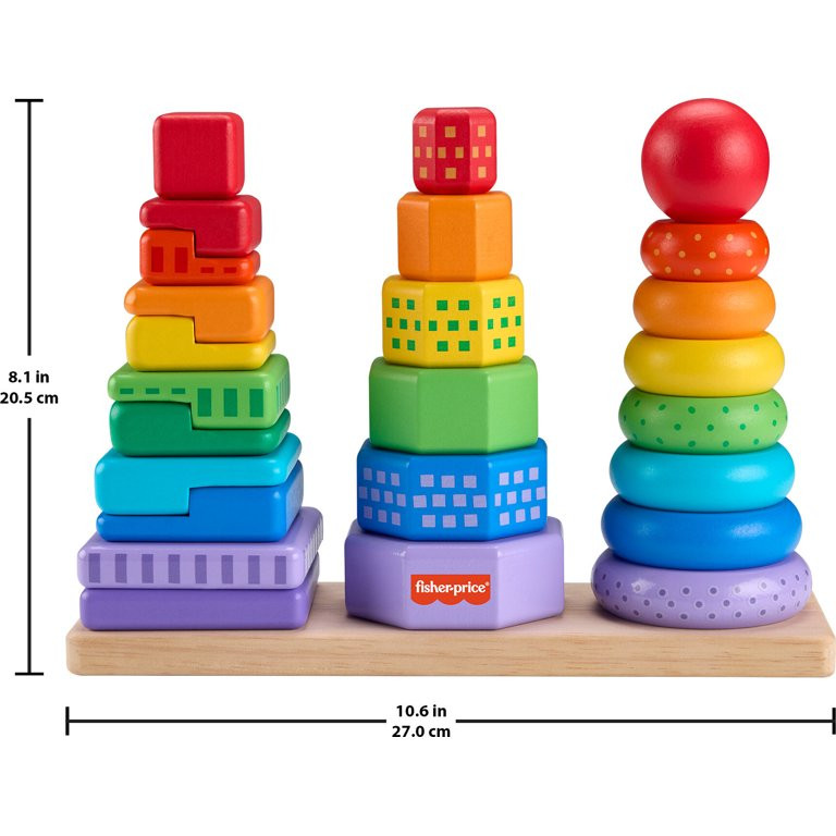Fisher-Price Wooden Rainbow Stacking Shape Sorter, Fine Motor Toy for Toddlers, 26 Wood Pieces | Walmart (US)