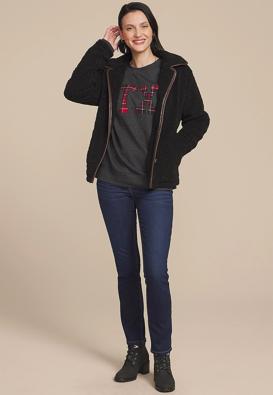 Plus Size State Plaid Crew Neck Sweatshirt | Maurices