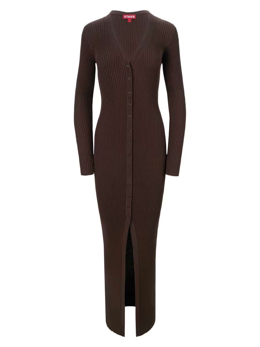Staud Shoko Rib-Knit Long-Sleeve Maxi Dress | Saks Fifth Avenue | Saks Fifth Avenue