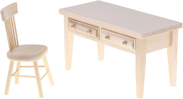 1/12 Scale Miniature Wooden Dollhouse Furniture Set Desk and Chair Rustic Light Brown Dollhouse Furniture with Openable Drawers for Kids Role Play DIY Decor Photography Props | Amazon (US)