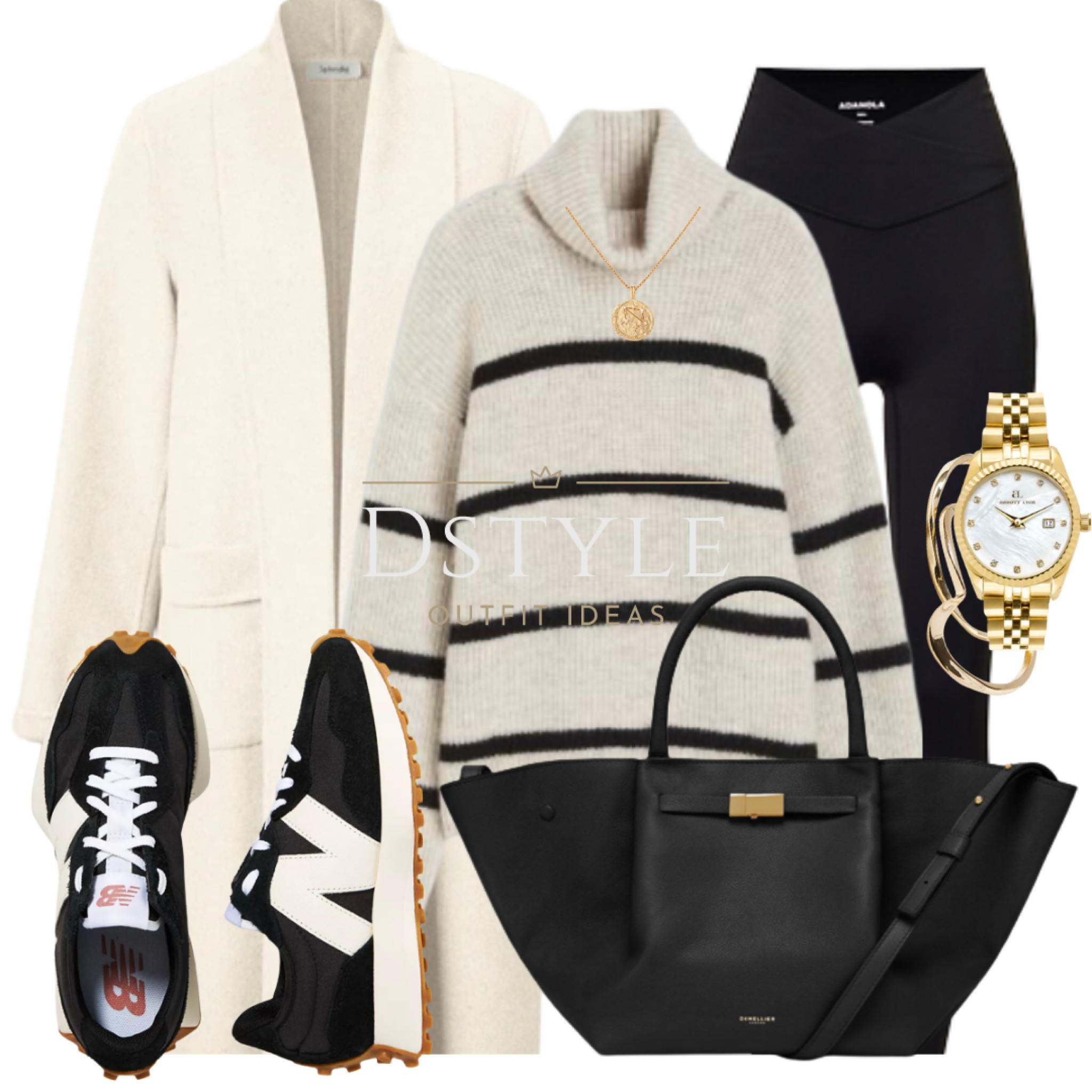 Rocking black leggings, a striped jumper, cream coat, and New Balance sneakers for the perfect fall ensemble. 🍁👟 #FallFashion

#LTKstyletip #LTKfindsunder100 #LTKSeasonal