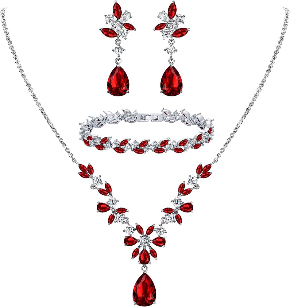 EleQueen Women's Wedding Bridal Jewelry Set for Brides Bridesmaids, Silver/14K Gold/Rose Gold Pla... | Amazon (US)