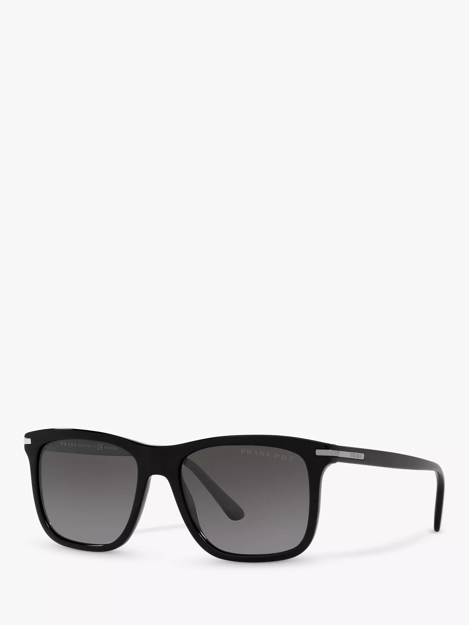 Prada PR 18WS Men's Rectangular Polarised Sunglasses, Black/Grey Gradient | John Lewis (UK)