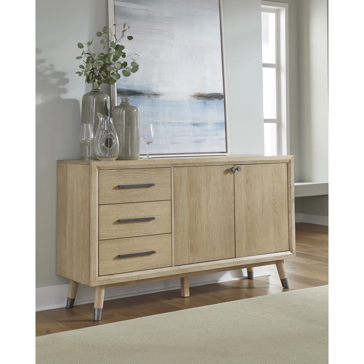 Three Drawer Two Door White Oak Sideboard In Au Natural | Wayfair North America