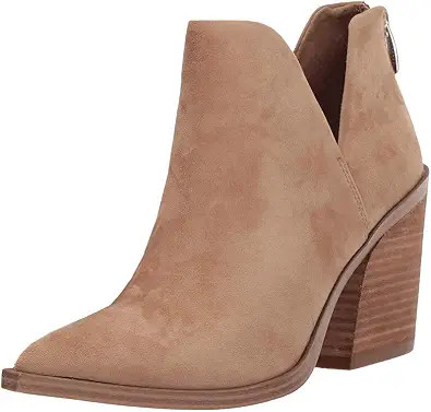 Womens Slip on Ankle Boots V Cutout Pointed Toe Chunky Stacked Mid Heel Booties | Amazon (US)