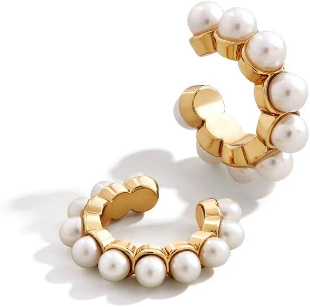 1 pair Bohemian Pearls Ear Cuff Boho C-shape Imitation Pearl Circle Clip for No Piercing Women Fa... | Amazon (US)