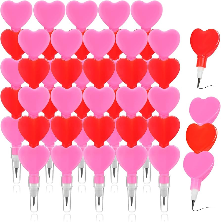 Chinco 24 Pieces Valentine's Day Pencils Stackable Pencils Plastic Heart Pencils Stacking Colored... | Amazon (US)