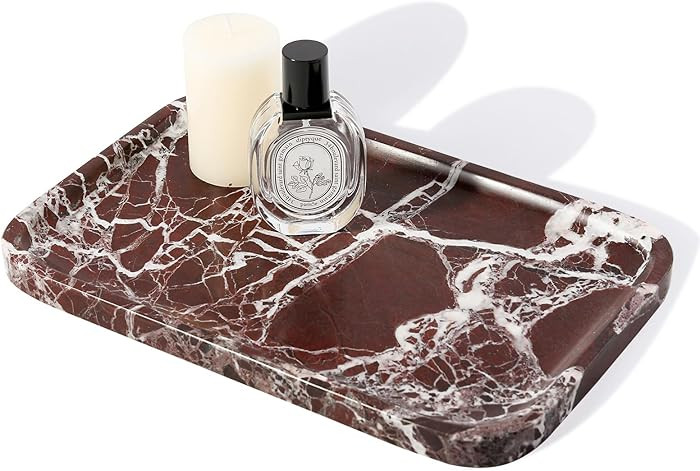 Marble Vanity Tray, 11.8in Stone Bathroom Tray for Countertop, Red Decorative Tray for Dresser Or... | Amazon (US)