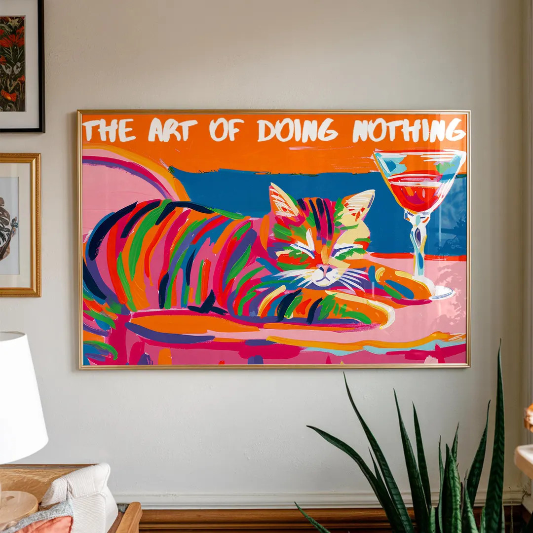 Funny Cat Art Print: Maximalist Lounge Decor, Wine & Cat (digital Download) - Etsy | Etsy (US)