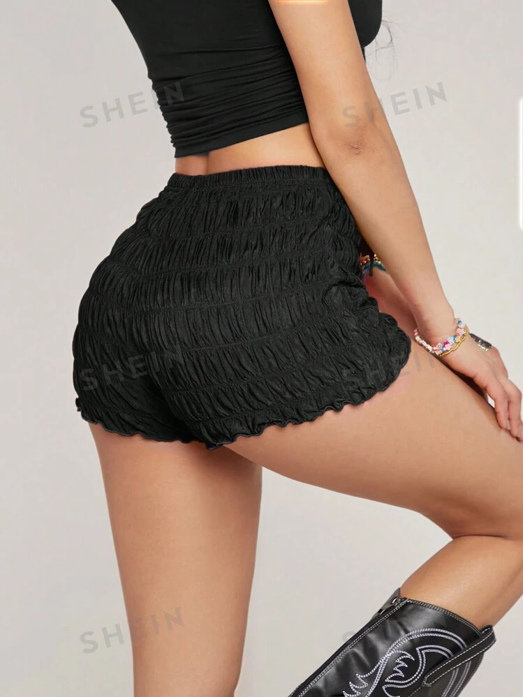 SHEIN EZwear Summer Fashionable Textured Knit Slim Low Waist Shorts For Women | SHEIN