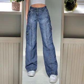 High-Waist Washed Cargo Wide-Leg Jeans | YesStyle Global