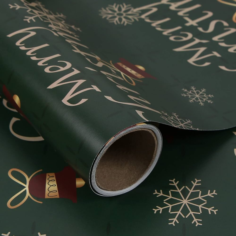 Aimyoo Green Christmas Wrapping Paper Roll, Vintage Xmas Gift Wrap Paper 17 in x 10 ft, Merry Chr... | Amazon (US)