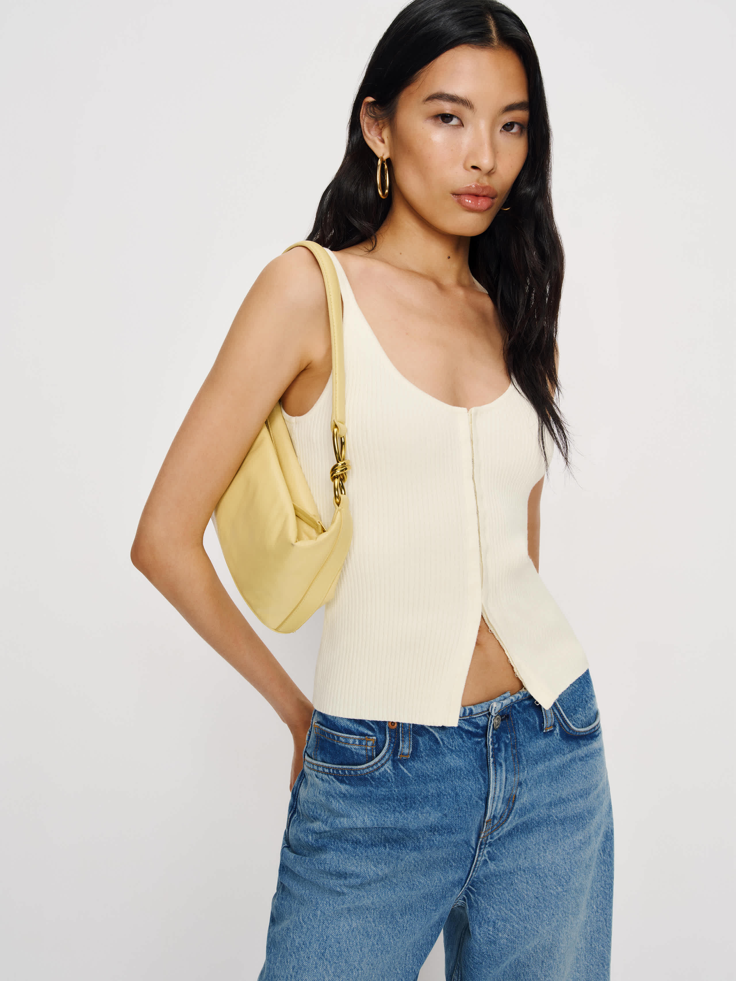 Reformation Eloise Cotton Sweater Tank Top Ivory Large | Reformation (Global)