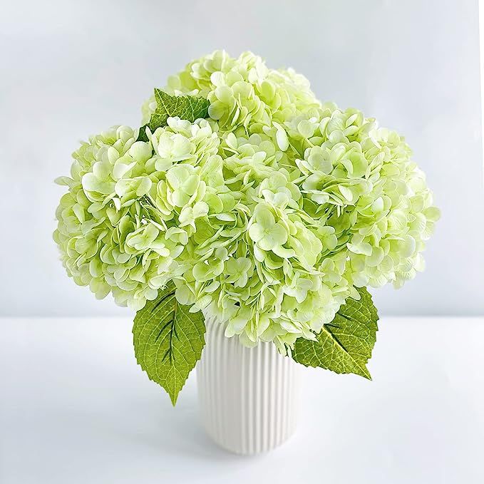 YalzoneMet 3 Pcs 21In Artificial Light Green Hydrangea Natural Lifelike Real Touch Faux Large Roy... | Amazon (US)