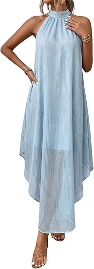 Verdusa Women's Wedding Guest Dress Halter Flowy Chiffon Asymmetrical Long Summer Prom Dress | Amazon (US)