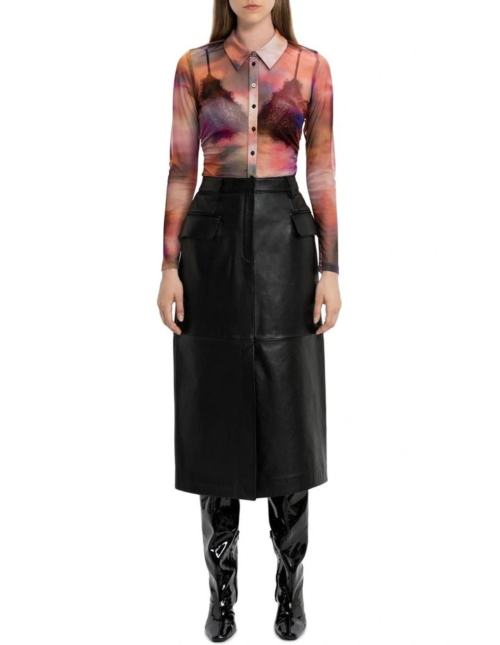 Leather Midi Skirt in Black | Myer