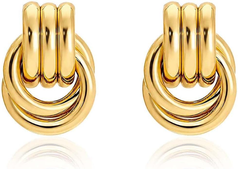 Chunky Gold Knot Earrings for Women Trendy Statement Dangle Earrings | Amazon (US)