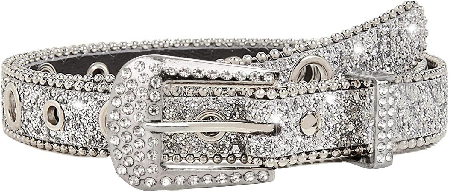 Rhinestone Belts for Women Western Cowgirl Bling Skinny Leather Belt for Jeans Pants Dresses (Fit for 27"-39") | Amazon (US)