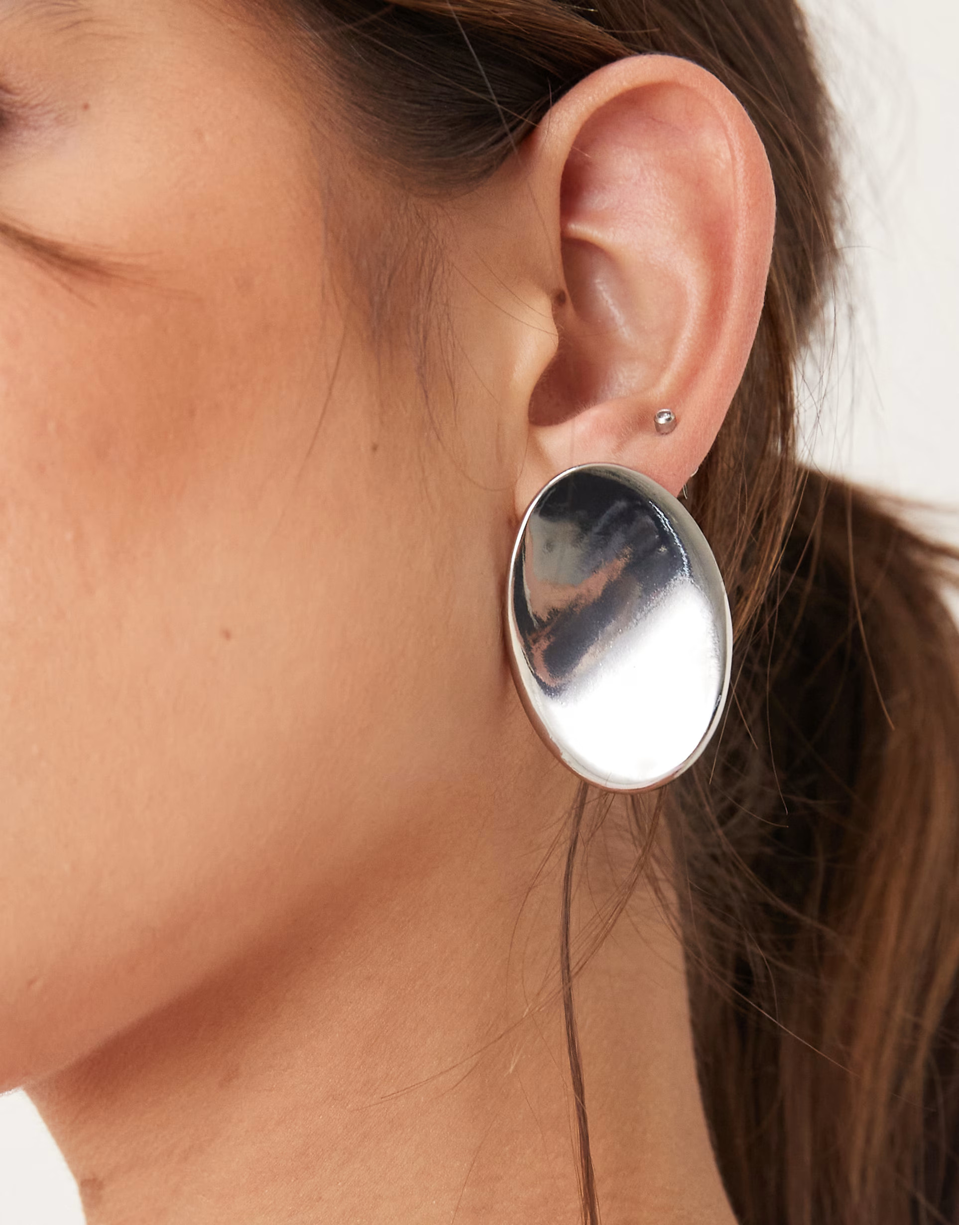 ASOS DESIGN large stud earrings with flat oval shape in silver tone | ASOS (Global)