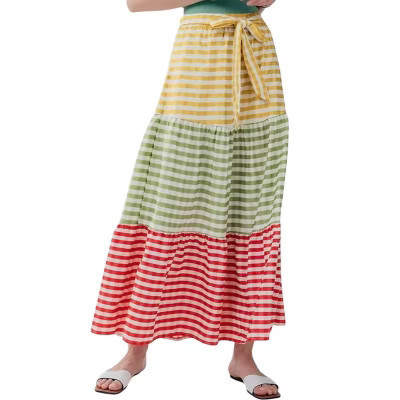 Women's Plaid Color Block Belted Maxi Skirt - Urban Daizy M | Target