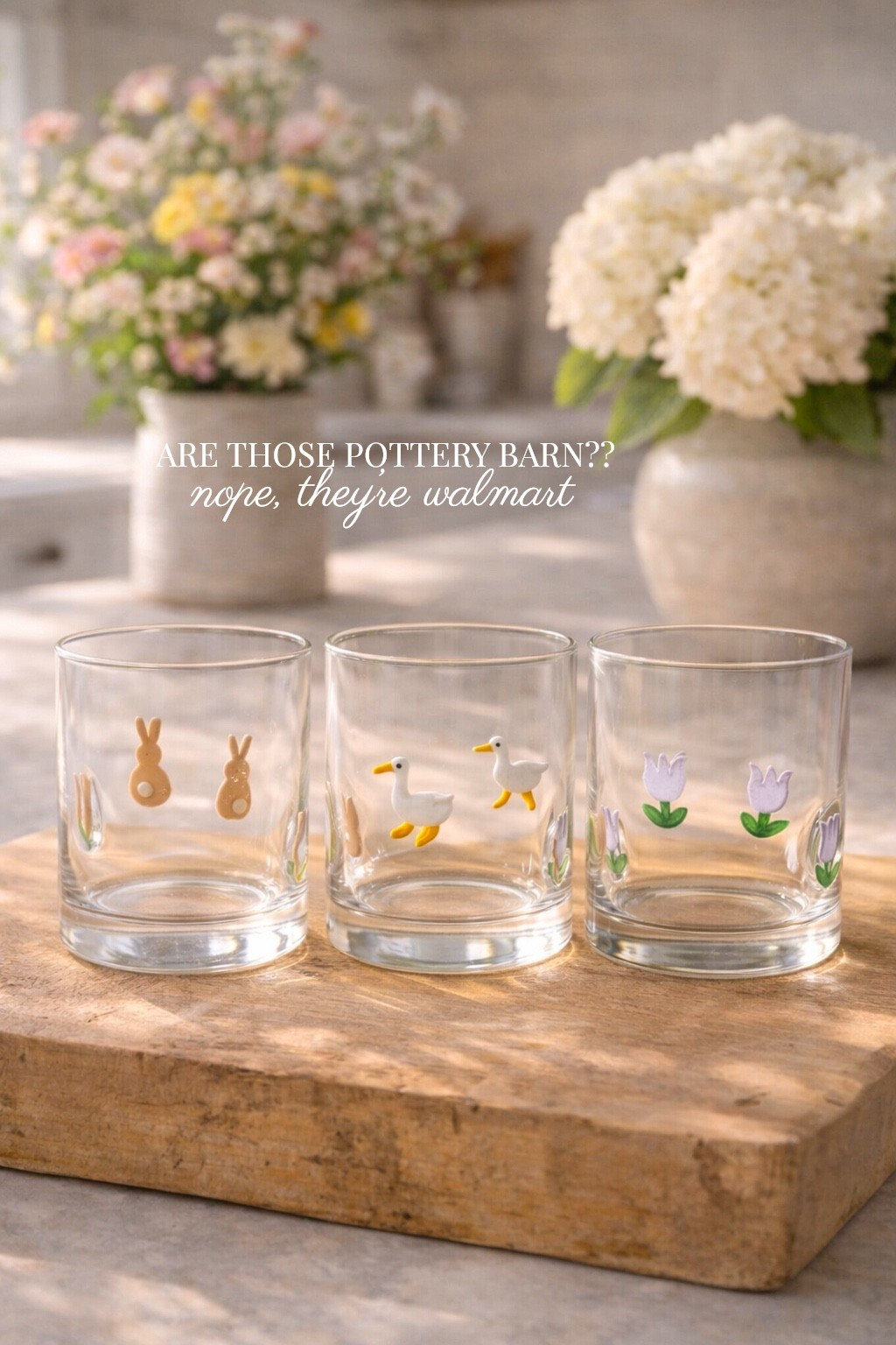 Are those Pottery Barn!!! Nope!!

These cutie spring icon glasses are actually from Walmart!! Aren’t they fabulous?! I think the bunny is my fave, although the goose is also super adorable. And who doesn’t love tulips in spring 🌷

#LTKSaleAlert #LTKHome #LTKSeasonal
