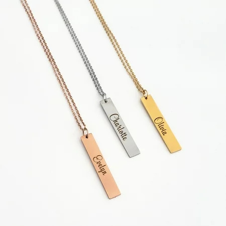 Personalized Women s Stainless Steel Gold Vertical Bar Name Necklace Custom Made Birthday Gift for Girlfriend Engravable Gift for Mom Free Jewelry Gift Box Ships Next Day | Walmart (US)
