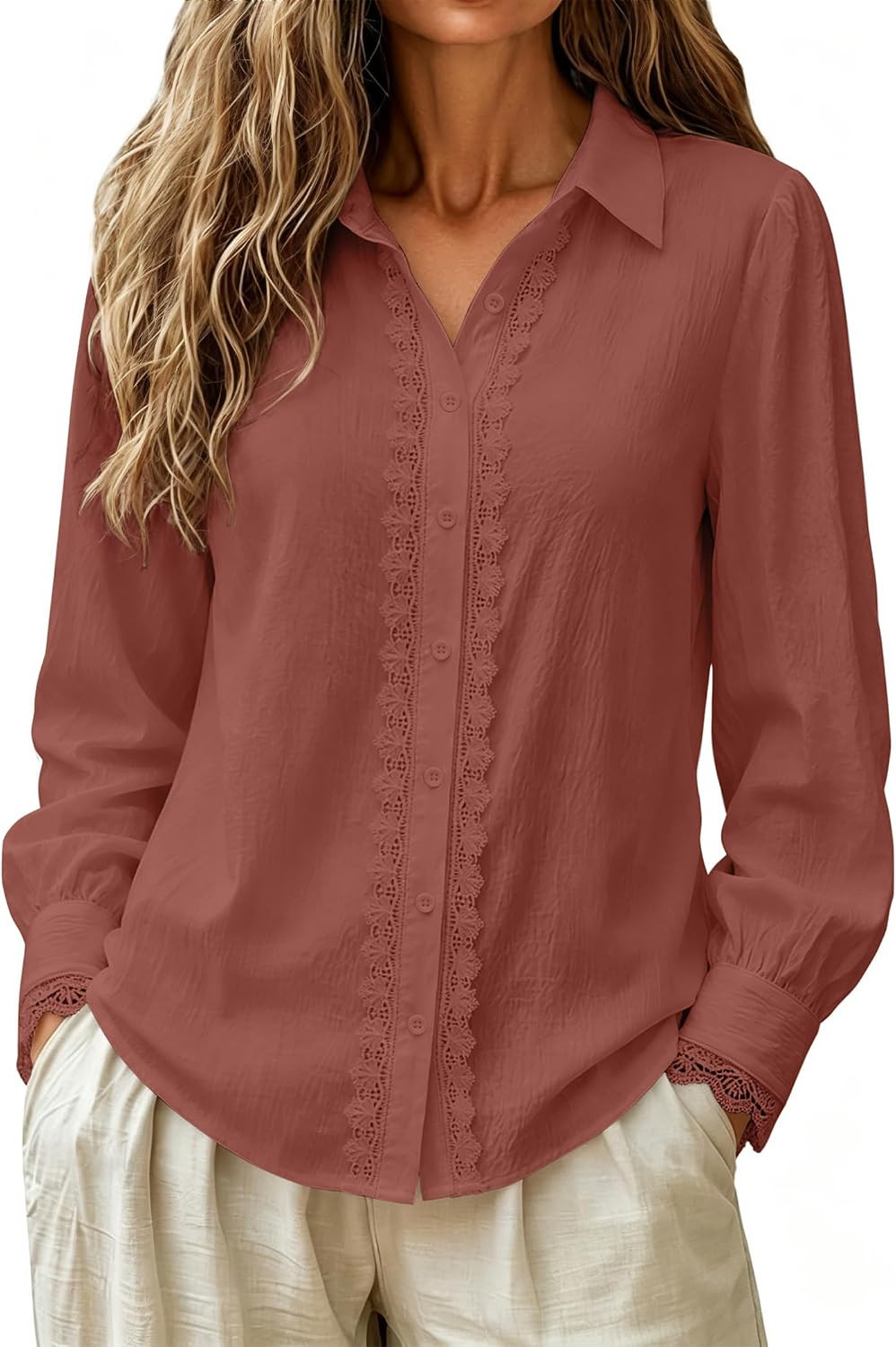 siliteelon Womens Button Down Shirt Long Sleeve Lace Blouses | Amazon (US)