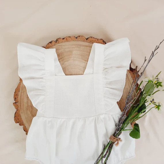 Baby Girl White Romper Baby Girl White Linen Romper Boho | Etsy | Etsy (US)