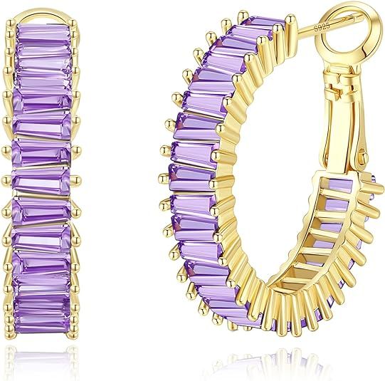 GLOQUAT Trendy CZ Gold Hoop Earrings for Women, Lightweight Chunky Silver Earrings for Girls 14K ... | Amazon (US)