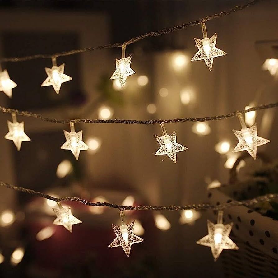 Twinkle Star 100 LED Star String Lights, Plug in Fairy String Lights Waterproof, Extendable for I... | Amazon (US)