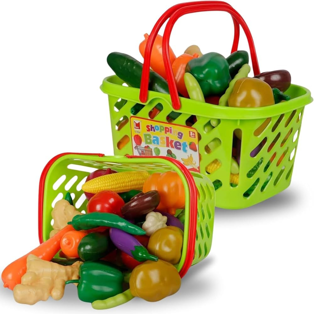 38 PCS Fruits and Vegetables Shopping Basket Play Food Plastic Toys Set, Healthy Farmer's Market ... | Amazon (US)