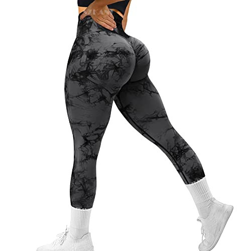 SZKANI Womens Tie Dye Seamless Workout Leggings High Waisted Tummy Control Yoga Pants Scrunch Butt Tights((5E#-Tie Dye)-Black Gray,Small) | Amazon (US)
