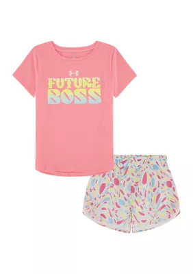 Under Armour Baby Girls Graphic T-Shirt and Printed Shorts Set, Pink, 18 Months | Belk
