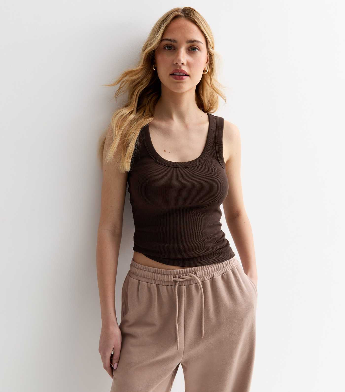 Dark Brown Ribbed Scoop Neck Vest | New Look | New Look (UK)