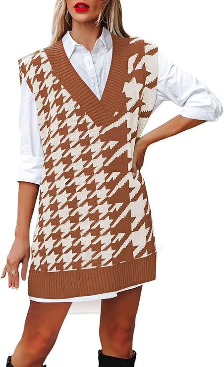 Viottiset Women's Oversized V Neck Knit Sweater Vest Tunic Sleeveless Pullover Top | Amazon (US)