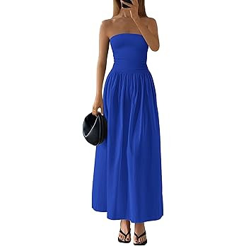 PRETTYGARDEN Women 2026 Summer Elegant Strapless Maxi Dress Tube Top Dress A Line Flowy Long Wedd... | Amazon (US)