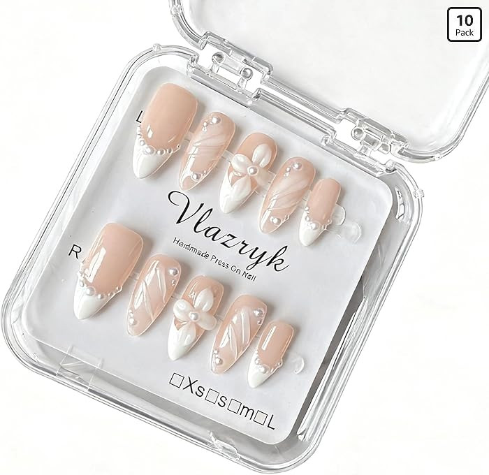 Handmade Press On Nails \u2013 Short Almond False Nails for Women, Reusable Acrylic White French ... | Amazon (US)
