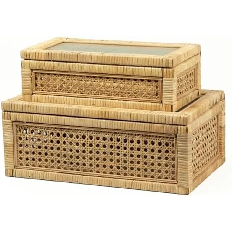 Rattan Display Box for Home Decor with Lid - Rectangular Coastal Bohemian Style Stackable Decorat... | Walmart (US)