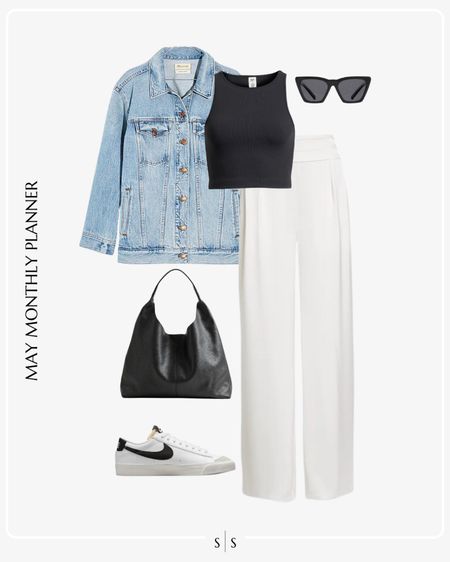 Monthly outfit planner: MAY: Spring looks | white trouser, cropped black tank, sneakers, denim jacket, black tote

See the entire calendar on thesarahstories.com ✨ 


#LTKStyleTip