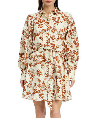 Women's Emilia Cotton Printed Tie-Waist Mini Dress | Macy's