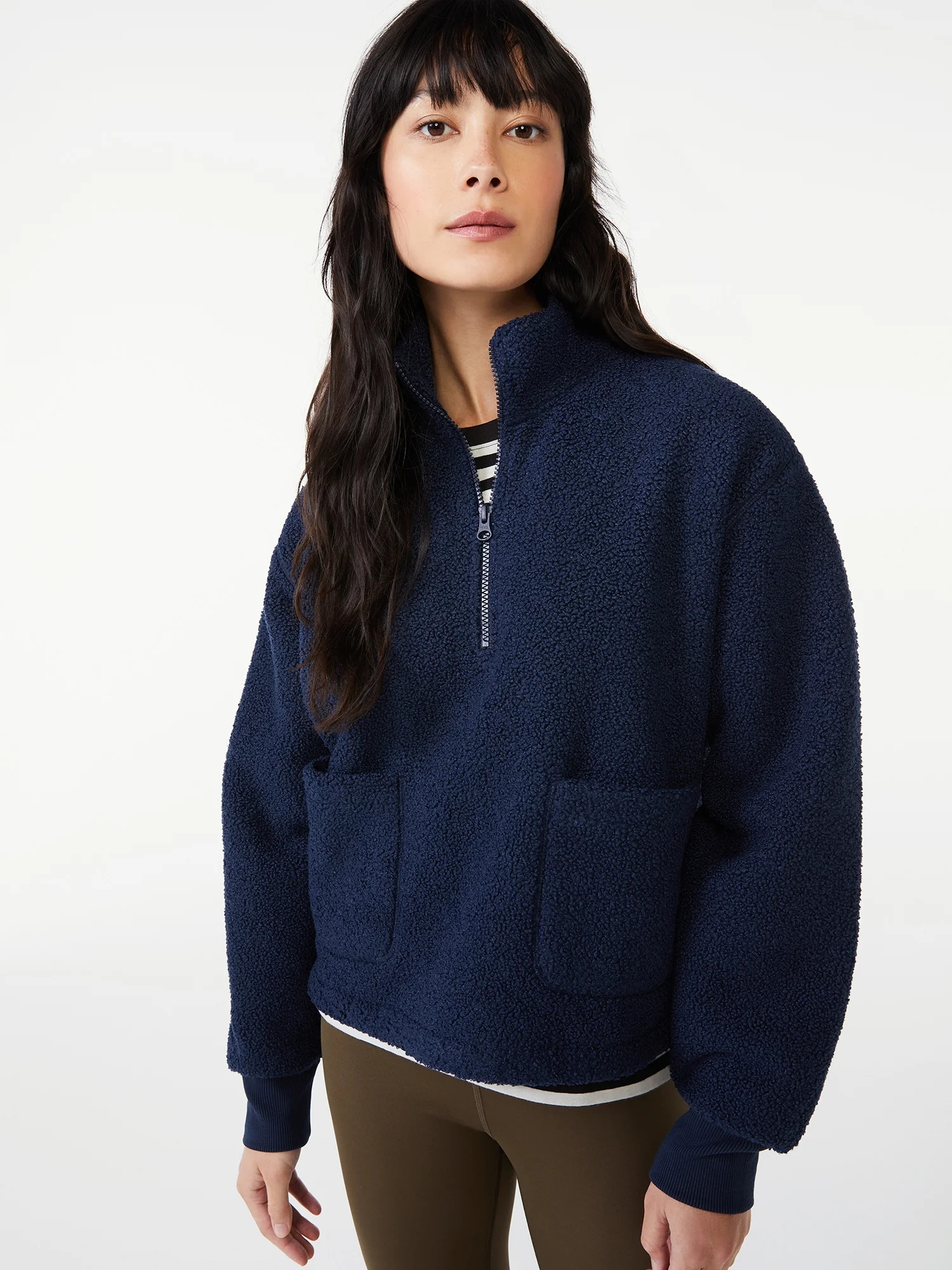 Free Assembly Women's Teddy Fleece Half Zip Sweatshirt - Walmart.com | Walmart (US)