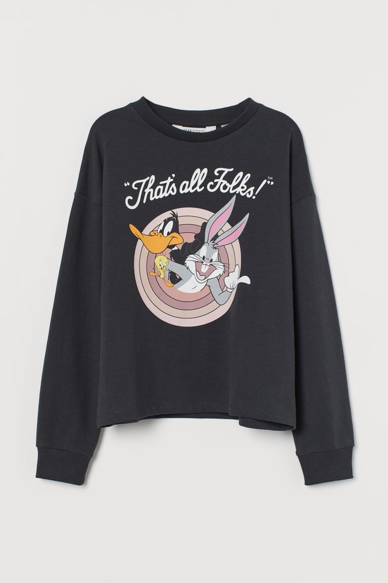 Sweatshirt in a soft cotton blend with a printed design. Heavily dropped shoulders, long sleeves,... | H&M (US + CA)