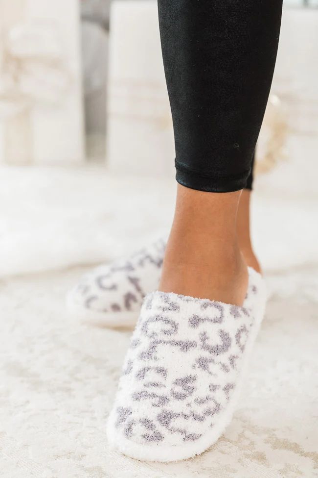 All The Snuggles Light Grey Leopard Print Slippers DOORBUSTER | Pink Lily
