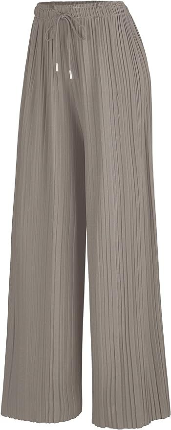 Made By Johnny Women's Pleated Wide Leg Palazzo Pants with Drawstring | Amazon (US)