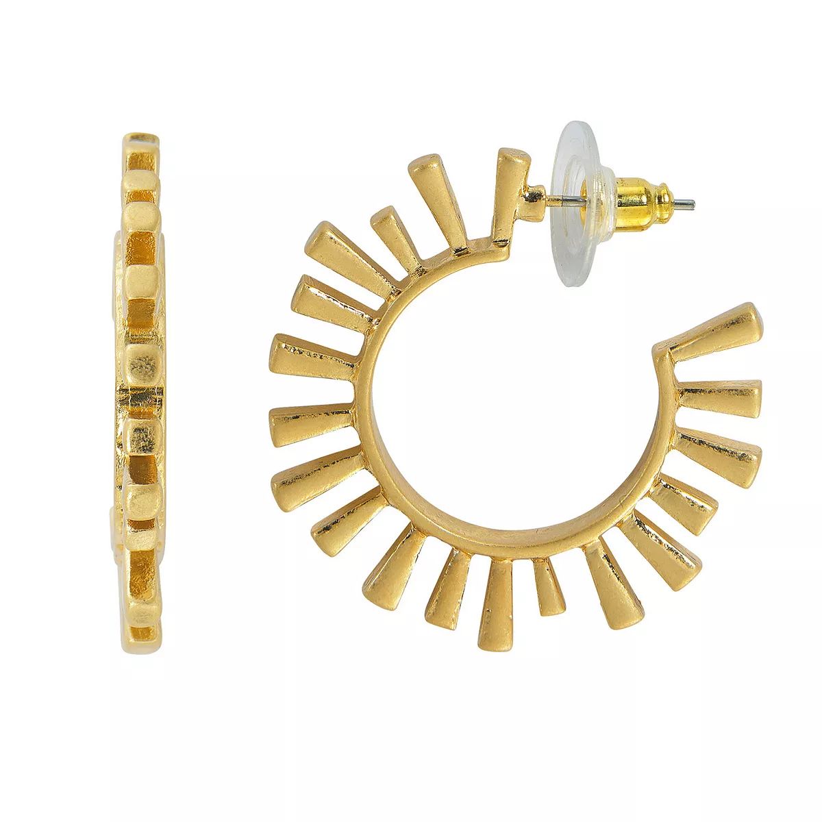 Sonoma Goods For Life® Worn Gold Tone Sunray Nickel Free C-Hoop Earrings | Kohl's
