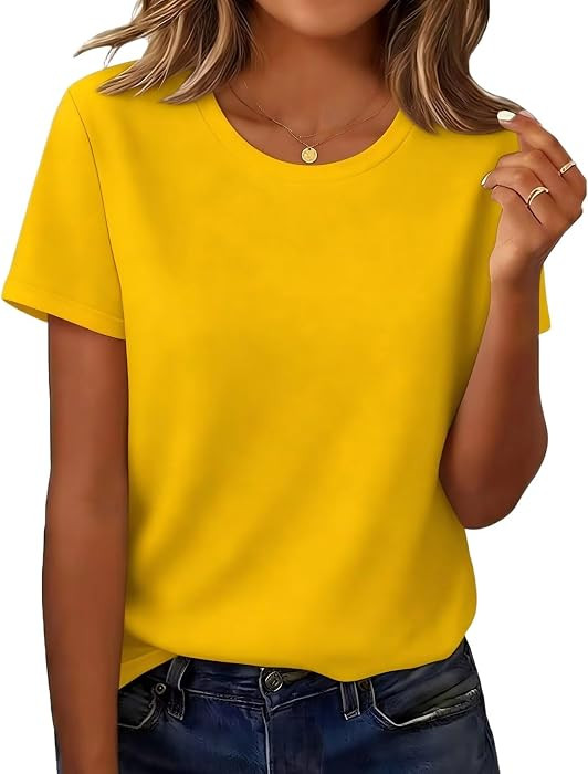 DANVOUY Women's Casual Short Sleeve T-Shirt Crewneck Basic Solid Tee Tops Summer Vacation Blouses | Amazon (US)