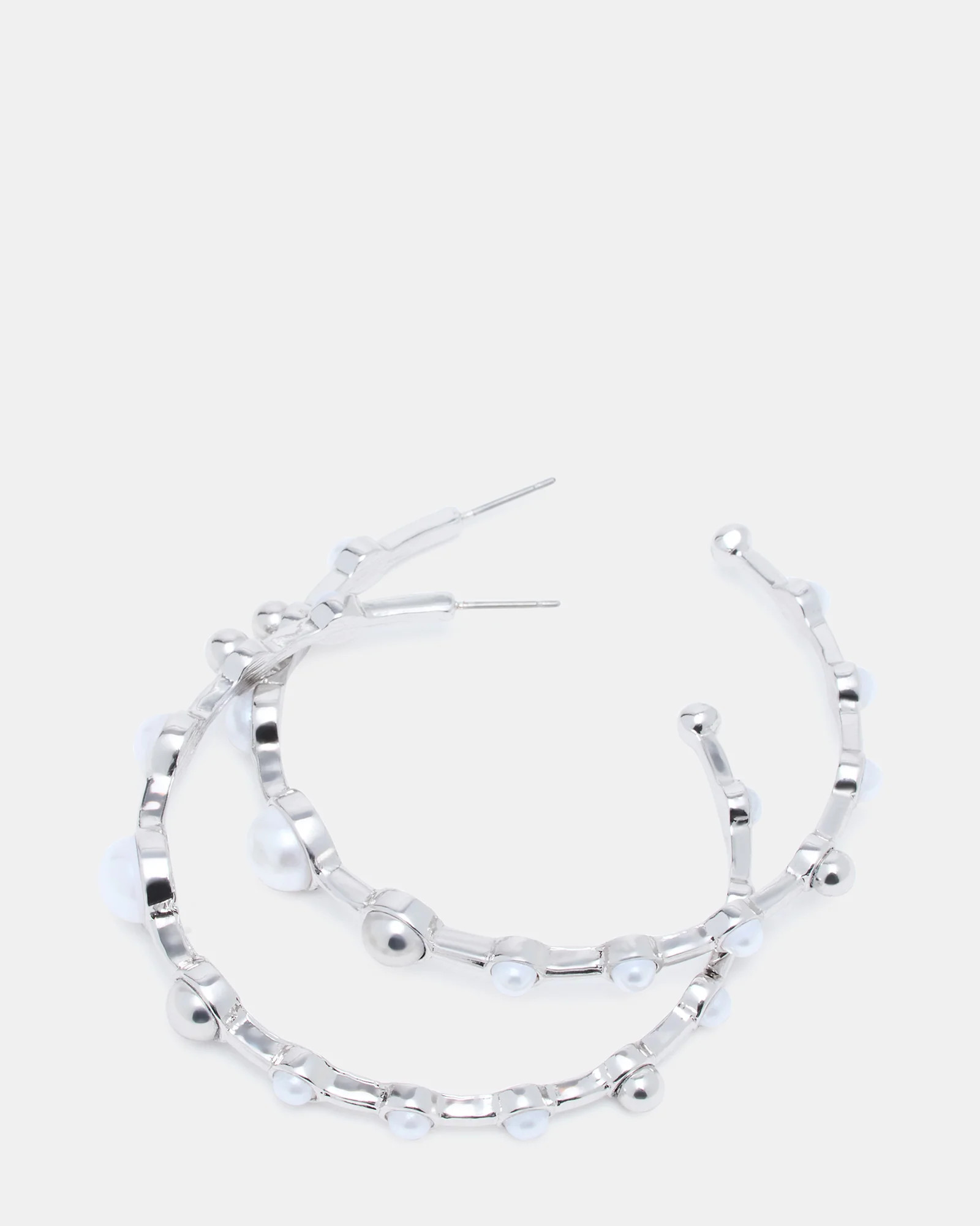 PEARL HOOP EARRINGS SILVER Women's Pearl Embellished Hoop Earrings | Steve Madden (US)