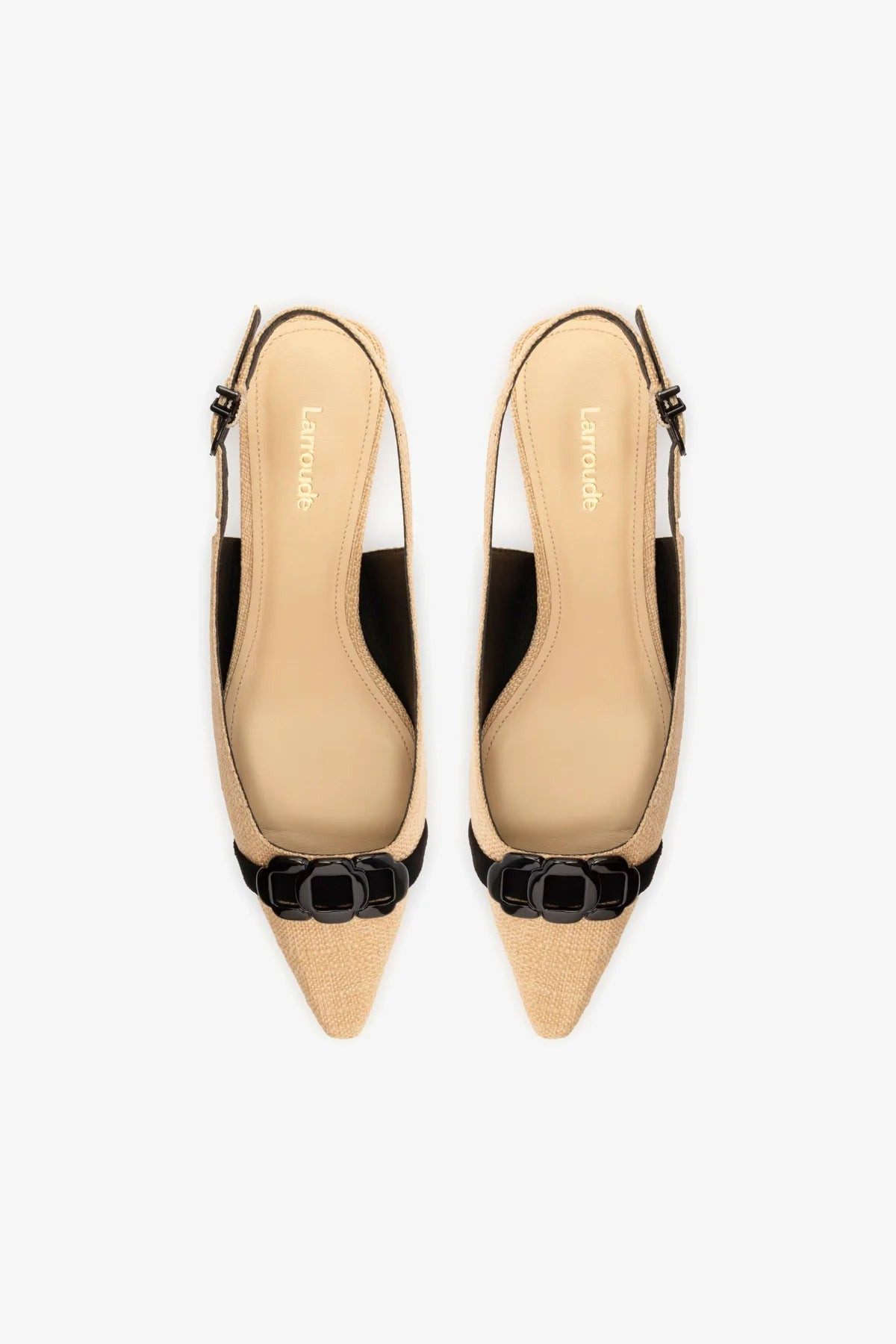 Franca Pump In Beige Raffia and Black Trimming | Larroude